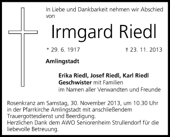 Anzeige von Irmgard Riedl von MGO