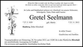 Anzeige von Gretel Seelmann von MGO