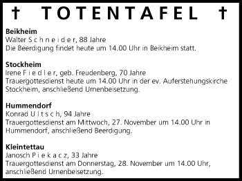 Anzeige von Totentafel vom 26.11.2013 von MGO