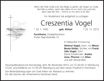 Anzeige von Creszentia Vogel von MGO