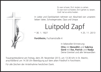 Anzeige von Luitpold Zapf von MGO