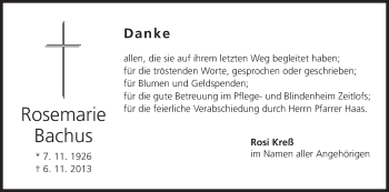 Anzeige von Rosemarie Bachus von MGO