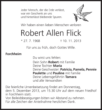 Anzeige von Robert Allen Flick von MGO