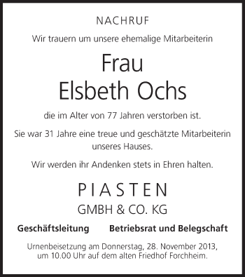 Anzeige von Elsbeth Ochs von MGO