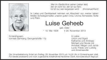 Anzeige von Luise Geheeb von MGO