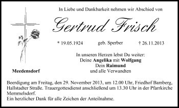 Anzeige von Gertrud Frisch von MGO