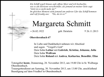 Anzeige von Margareta Schmitt von MGO