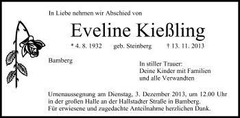 Anzeige von Eveline Kießling von MGO