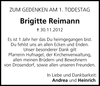 Anzeige von Brigitte Reimann von MGO