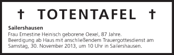 Anzeige von Totentafel vom 30.11.2013 von MGO