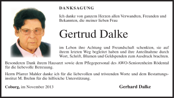 Anzeige von Gertrud Dalke von MGO