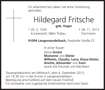 Anzeige von Hildegard Fritsche von MGO