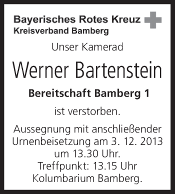 Anzeige von Werner Bartenstein von MGO