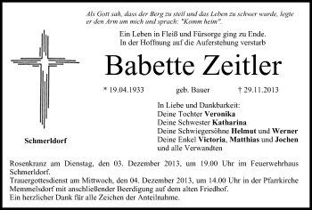 Anzeige von Babette Zeitler von MGO