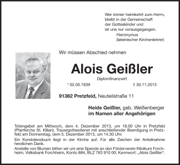 Anzeige von Alois Geißler von MGO