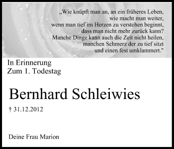 Anzeige von Bernhard Schleiwies von MGO