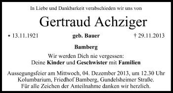 Anzeige von Gertraud Achziger von MGO