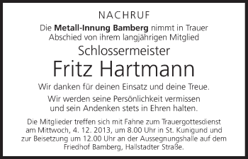 Anzeige von Fritz Hartmann von MGO