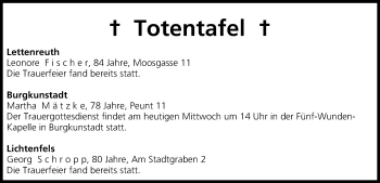 Anzeige von Totentafel vom 04.12.2013 von MGO
