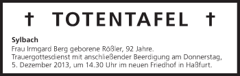 Anzeige von Totentafel vom 05.12.2013 von MGO