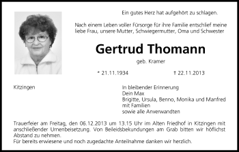 Anzeige von Gertrud Thomann von MGO