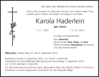 Anzeige von Karola Haderlein von MGO