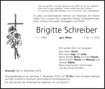 Anzeige von Brigitte Schreiber von MGO