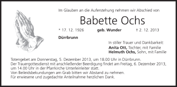 Anzeige von Babette Ochs von MGO
