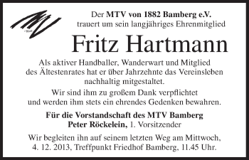 Anzeige von Fritz Hartmann von MGO