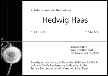 Anzeige von Hedwig Haas von MGO