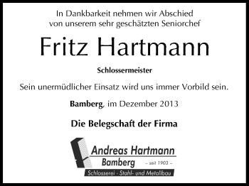 Anzeige von Fritz Hartmann von MGO