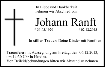 Anzeige von Johann Ranft von MGO