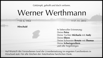 Anzeige von Werner Werthmann von MGO