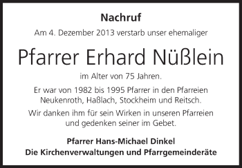 Anzeige von Erhard Nüßlein von MGO