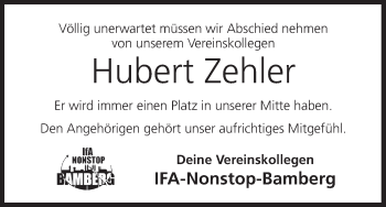 Anzeige von Hubert Zehler von MGO