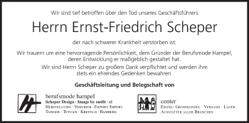 Anzeige von Ernst-Friedrich Scheper von MGO