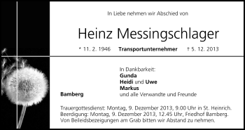 Anzeige von Heinz Messingschlager von MGO