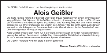 Anzeige von Alois Geißler von MGO