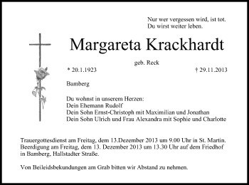 Anzeige von Margareta Krackhardt von MGO