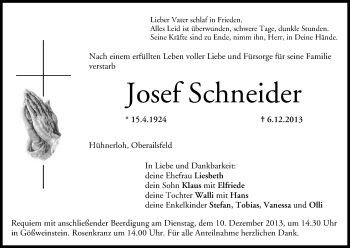 Anzeige von Josef Schneider von MGO