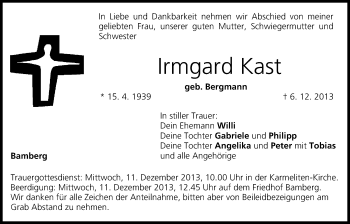 Anzeige von Irmgard Kast von MGO