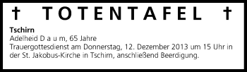 Anzeige von Totentafel vom 11.12.2013 von MGO