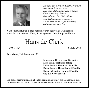 Anzeige von Hans de Clerk von MGO