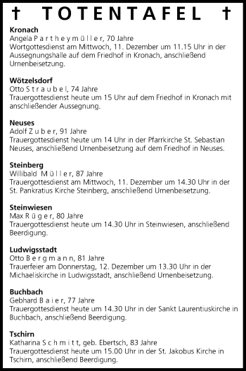 Anzeige von Totentafel vom 10.12.2013 von MGO