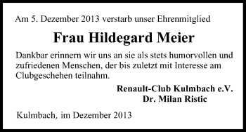 Anzeige von Hildegard Meier von MGO