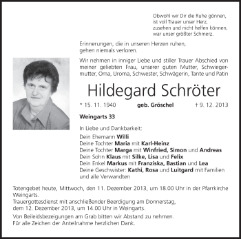 Anzeige von Hildegard Schröter von MGO