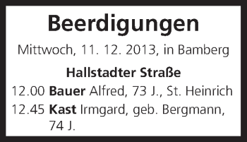 Anzeige von Beerdigungen vom 11.12.2013 von MGO