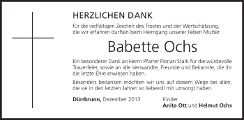 Anzeige von Babette Ochs von MGO