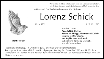 Anzeige von Lorenz Schick von MGO