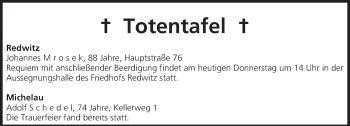 Anzeige von Totentafel vom 12.12.2013 von MGO
